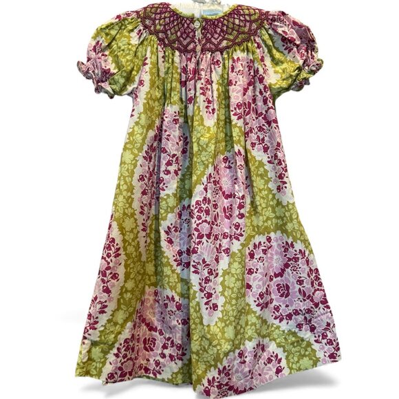 Little Threads Floral Smocked Dress 3T Pink & Green Vintage-Inspired Print - Picture 2 of 9